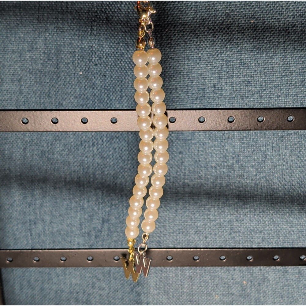 Faux Pearl Purse Charm Gold Silver Tone W Letter Initial